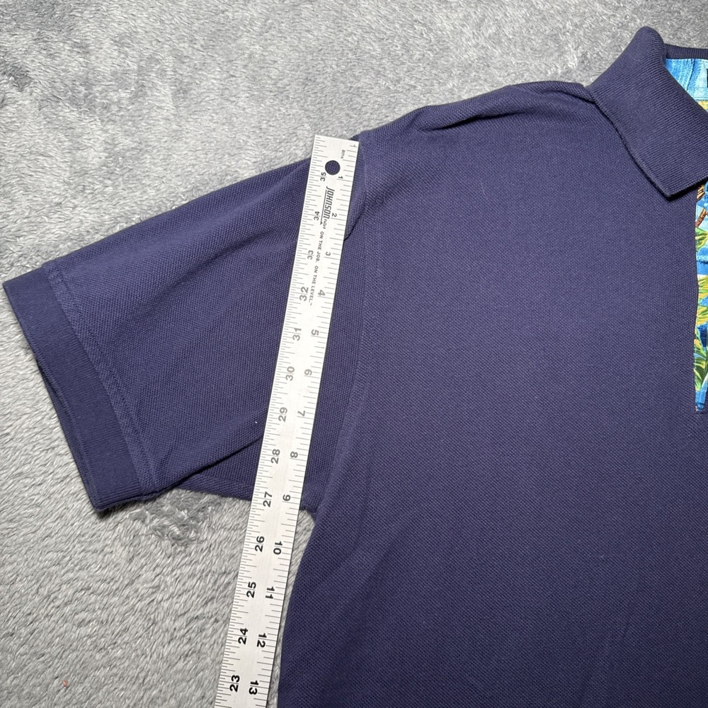 Tommy Hilfiger Men's Medium Navy Blue Polo Short Sleeve Shirt Tropical Collar - Picture 9 of 16